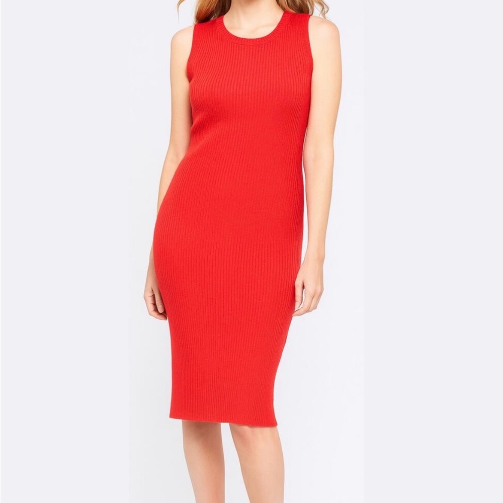 John + Jenn Knit Ribbed Midi Sleeveless Red Tamale Dress     Size Large